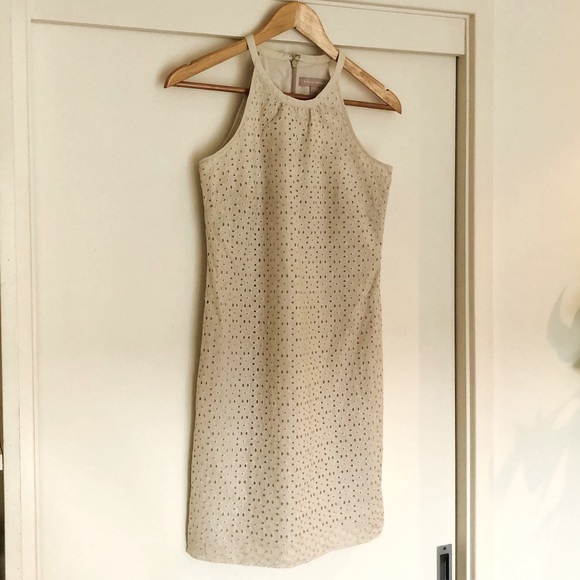 BANANA REPUBLIC Beige Broderie lace dress,highneck